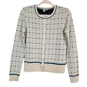 Nordstrom Halogen Merino Wool Blend Cream/Black Diamond Pattern Button Cardigan